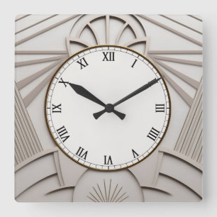 Reloj Art Decó Beige - Líneas abstractas de estilo