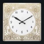 Reloj Art Deco cuadrado en blanco y oro crema<br><div class="desc">reloj art deco,  reloj art nouveau,  blanco crema dorada,  cuadrado de los años 20,  elegante estilo sofisticado de 1920,  antigüedades retro vintage,  fantasía antigua,  arte de la línea dorada,  reloj cuadrado minimalista sencillo,  diseño minimalista y elegante</div>