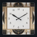 Reloj Art Deco cuadrado en blanco y oro negro<br><div class="desc">reloj art deco,  reloj art nouveau,  dorado crema negra,  líneas simétricas geométricas de los años 20,  estilo sofisticado elegante de 1920,  lujo dorado chic,  lujo retro vintage,  arcos elegantes de semicírculo,  reloj cuadrado glamoroso glamuroso y elegante o"</div>