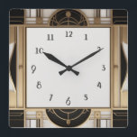 Reloj Art Deco cuadrado en blanco y oro negro<br><div class="desc">reloj art deco,  reloj art nouveau,  dorado crema negra,  líneas simétricas geométricas de los años 20,  estilo sofisticado elegante de 1920,  lujo dorado chic,  lujo retro vintage,  arcos elegantes de semicírculo,  reloj cuadrado glamoroso glamuroso y elegante o"</div>