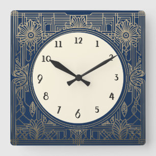 Reloj Art Deco cuadrado en la marina azul oscuro y