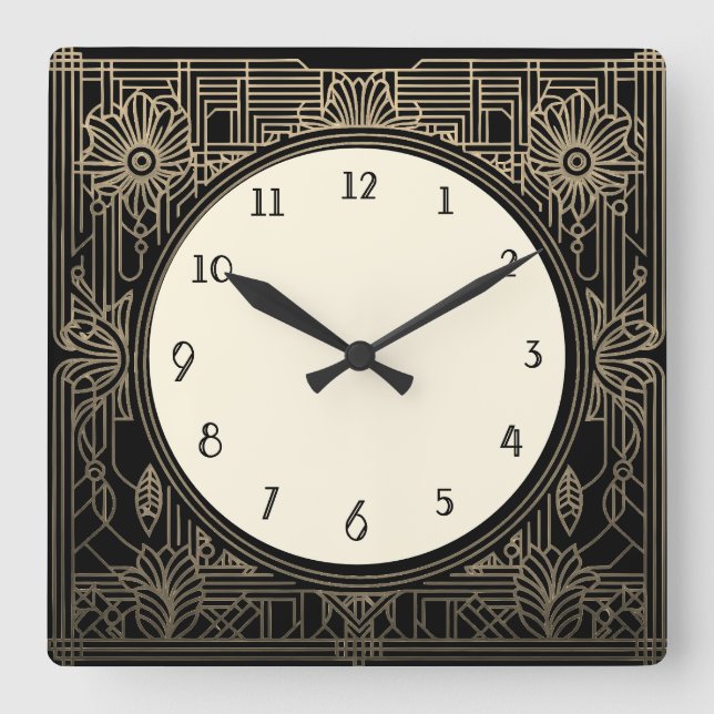 Reloj Art Deco cuadrado en oro negro y beige (Anverso)