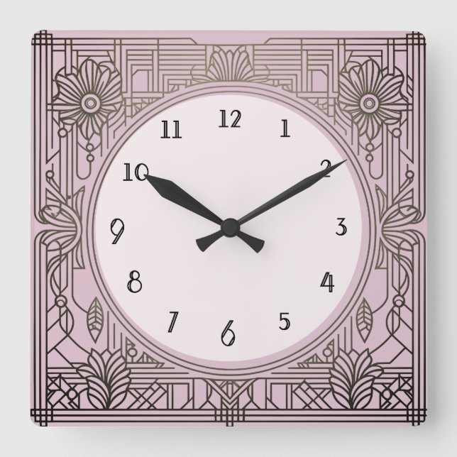 Reloj Art Deco cuadrado en rosa (Anverso)