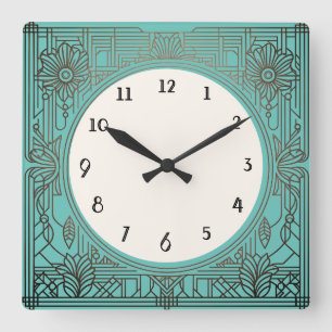 Reloj Art Déco Cuadrado en Verde azulado Aqua Turq