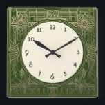 Reloj Art Deco cuadrado en verde oscuro y oro<br><div class="desc">reloj art deco,  reloj art nouveau,  crema dorada,  cuadrado de los años 1920,  elegante estilo sofisticado de 1920,  antigüedades retro vintage,  anticuado estilo antiguo,  arte de la línea dorada en imitación,  reloj cuadrado minimalista sencillo,  diseño minimalista y elegante</div>