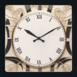 Reloj Art Nouveau Art Deco - Blanco negro y oro<br><div class="desc">reloj art deco,  reloj art nouveau,  dorado crema negra,  líneas simétricas geométricas de los años 20,  estilo sofisticado elegante estilo 1920,  lujo elegante de oro,  lujosa antigüedades retro vintage,  diseño elegante de líneas,  reloj cuadrado glamuroso de cristal,  elegante glamour clásico glamour</div>
