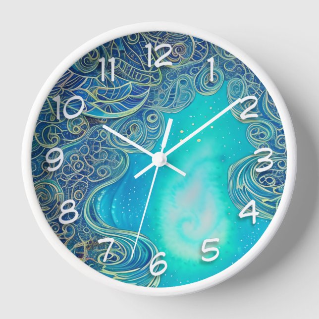 Reloj Arte abstracto azul y Verde azulado (Anverso)