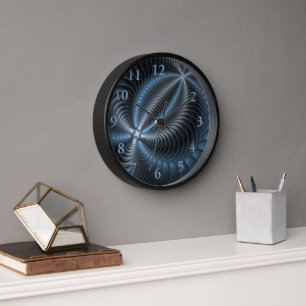 Reloj Arte abstracto moderno fractal 3D gris azul plásti