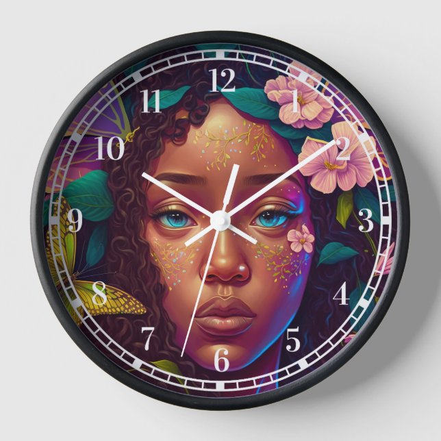 Reloj Arte afroamericano de fantasía de hadas negras (Anverso)