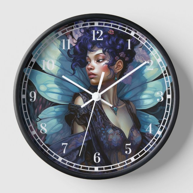 Reloj Arte afroamericano de fantasía de hadas negras (Anverso)