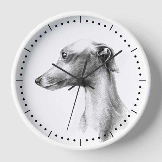 Reloj Arte de dibujo del perro blanco de Greyhound itali (Anverso)