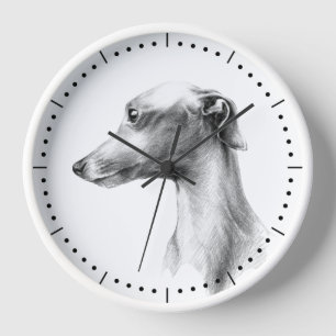 Reloj Arte de dibujo del retrato de perro blanco Greyhou