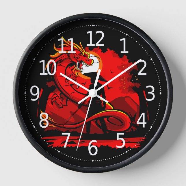 Reloj Arte de estilo japonés del Dragón rojo negro de Sa (Anverso)
