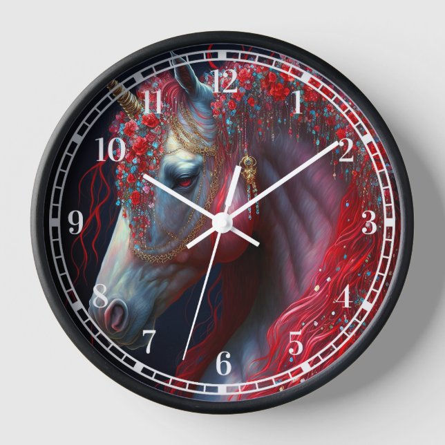 Reloj Arte de fantasía de Unicornio con joyas rojas (Anverso)
