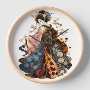 Reloj Arte de Geisha Japonesa Kimono y Flores de Tempo