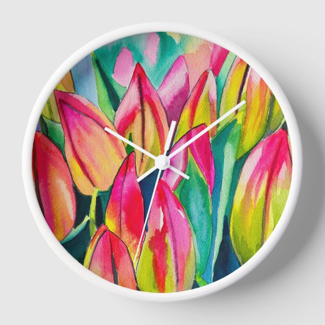 Reloj Arte de tulipanes color agua rosa (Anverso)