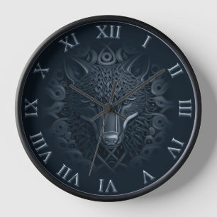 Reloj Arte decorativo de lobo 3D con negro y gris 