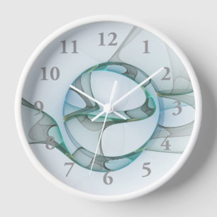 Reloj Arte fractal abstracto moderno azul turquesa gris