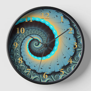 Reloj Arte fractal en espiral abstracto azul turquesa na