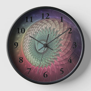 Reloj Arte fractal moderno abstracto de caracol colorido