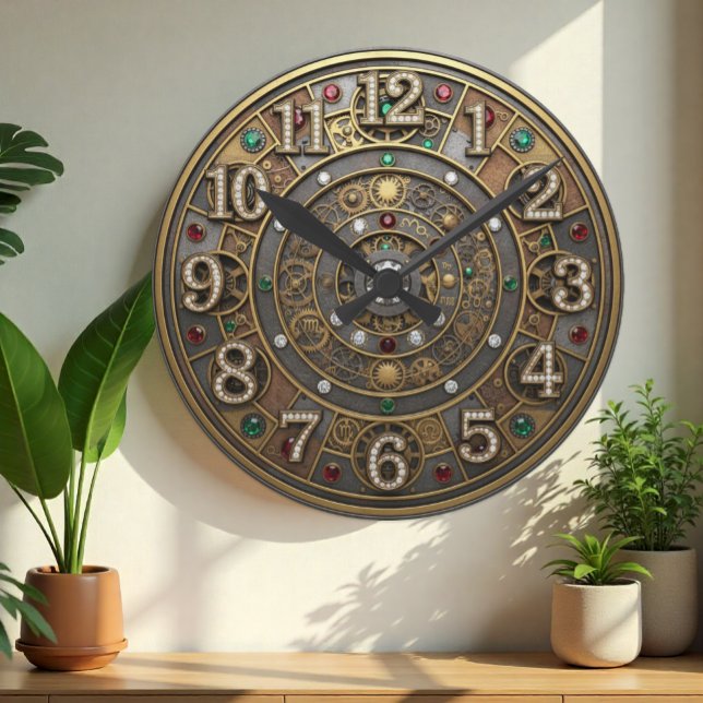 Reloj astrológico, Steampunk, Industrial, Gems (Industrial Steampunk Mechanical Jeweled Clock)