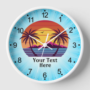 Reloj Atardecer con Vector de Palmeras