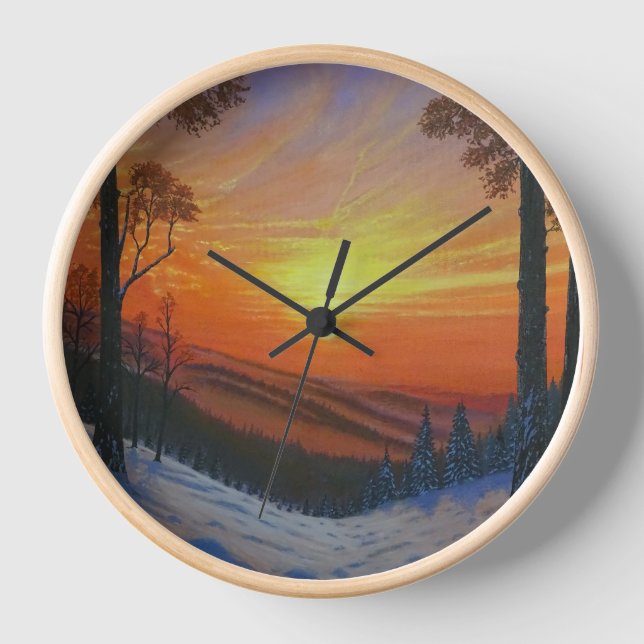 Reloj - "Atardecer sobre bosque nevado" (Anverso)