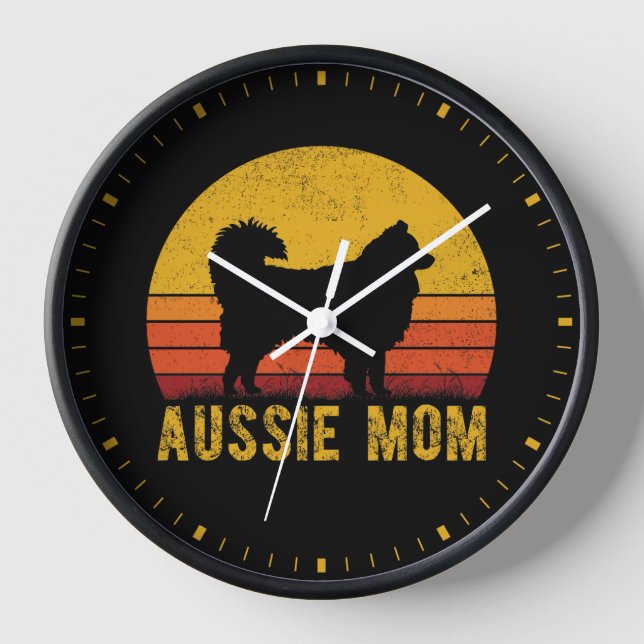 Reloj Aussie Mom Australian Shepherd Dog Mom Retro (Anverso)