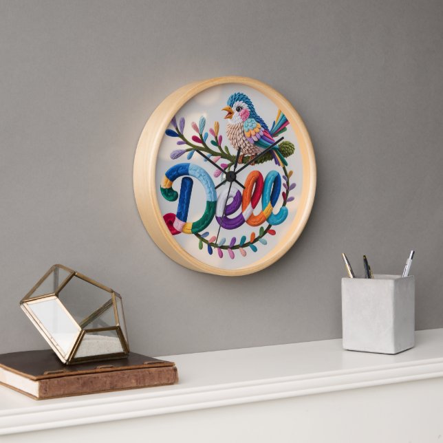 Reloj Ave colorida y arte de texto "Deell" (Oficina)