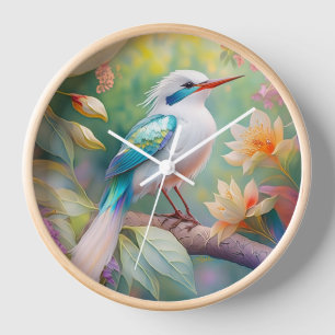 Reloj Ave de fantasía ala de azul iridiscente crestado b