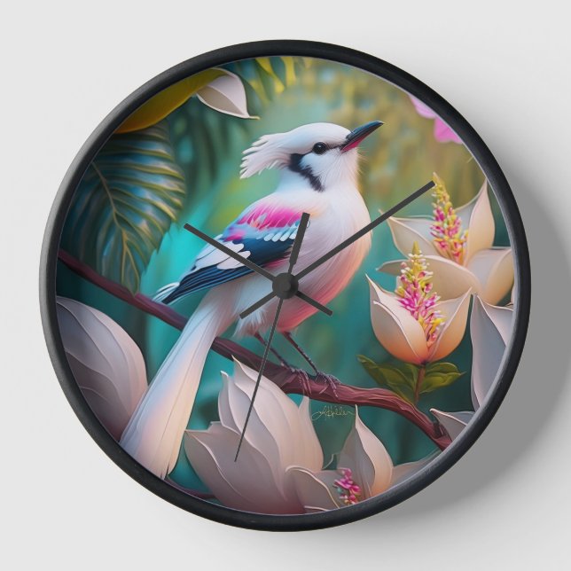 Reloj Ave Fantasía Pájaro de Rubor con cresta blanca (Anverso)