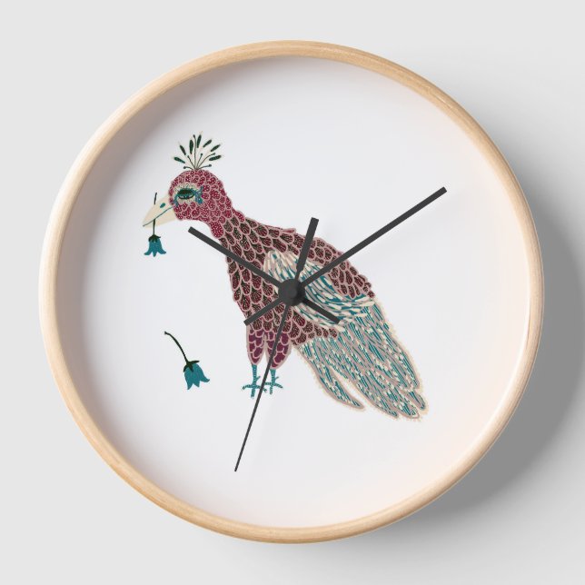 Reloj Ave rojo con flores azules (Anverso)