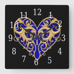 Reloj azul de corazón filigrí