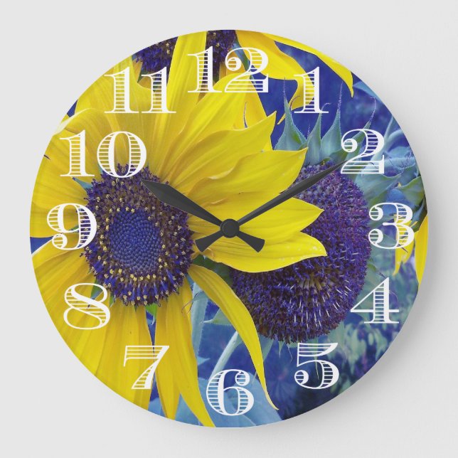 Reloj azul del diseño del girasol (Anverso)