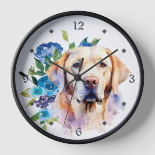 Reloj Azul Floral Bouquet Amarillo Labrador Perro recupe
