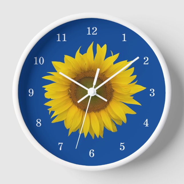 Reloj Azul floral de girasol moderno (Anverso)