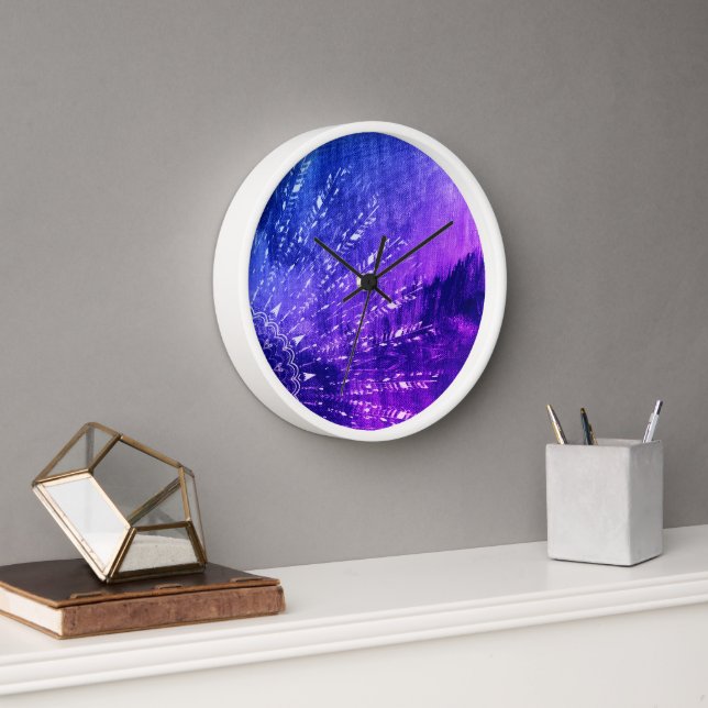 Reloj Azul morado Mandala nubes Boho Bohemian (Oficina)