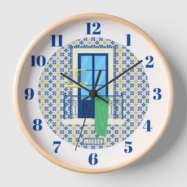 Reloj Baldosas portuguesas y balcón con ventana (Anverso)