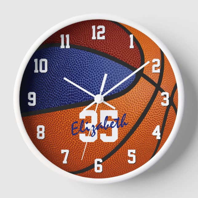 Reloj baloncesto azul marrón con nombre de chicas (Anverso)
