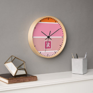Reloj Bandas en rosa, blanco y naranja con Monograma