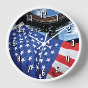 Reloj Bandera Americana Estación Espacial Órbita Terrest