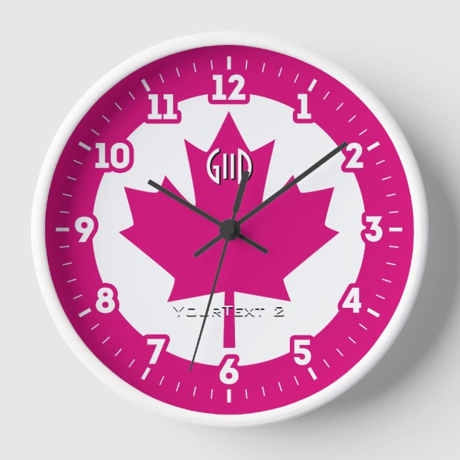 Reloj Bandera canadiense Fuchsia Maple Leaf en un video (Anverso)