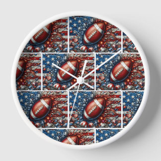 Reloj Bandera Patriótica Americana y Deportes de Fútbol