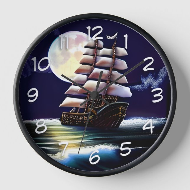 Reloj Barco iluminado en el océano bajo la luna (Anverso)
