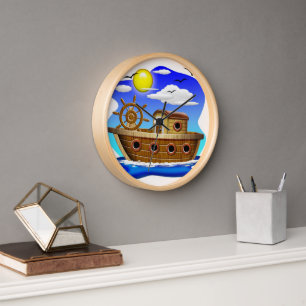 Reloj Barco Pesquero Dibujo Animado