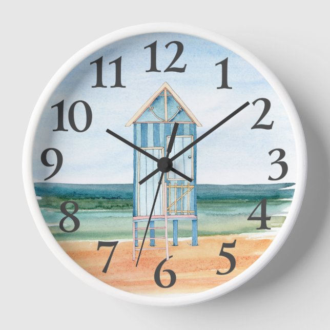 Reloj Beach Hut Ocean Watercolor (Anverso)