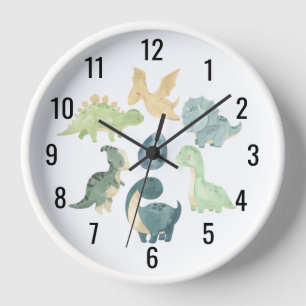 Reloj Bebé dinosaurio adorable acuarela negro