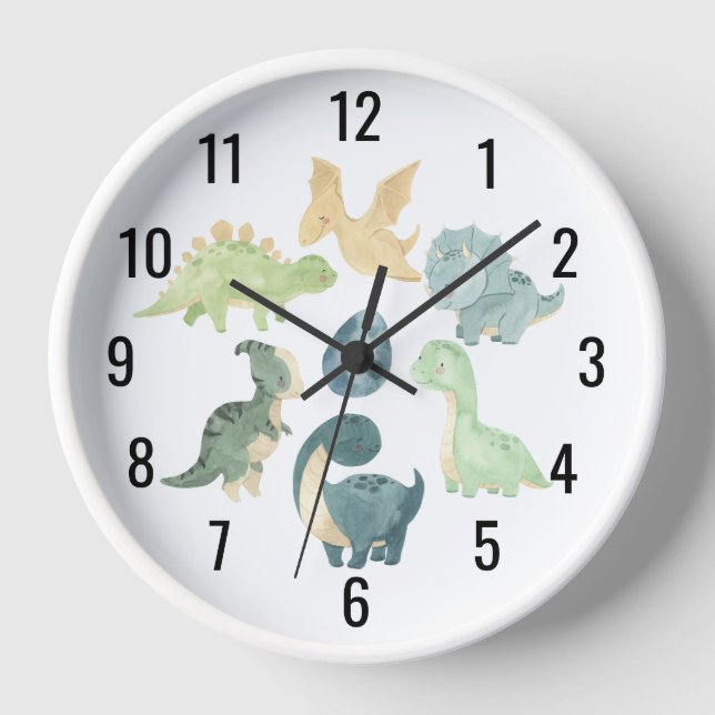 Reloj Bebé dinosaurio adorable acuarela negro (Anverso)