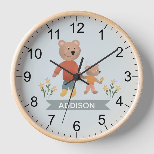 Reloj Bebés Niños Cute Blue Forest Bears Nursera (Anverso)
