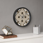 Reloj Beige Taupe Marrón Arte Bohemio Blanco Negro<br><div class="desc">Bonito mosaico contemporáneo de color beige, marrón, negro y blanco bohemio. Diseño moderno, de moda, ecléctico y de moda para el decorador artístico del hogar o el marfiletero de moda de cadera, estilo retro vintage o amante del humor geométrico abstracto. Disponible en una variedad de acentos populares de decoración casera...</div>